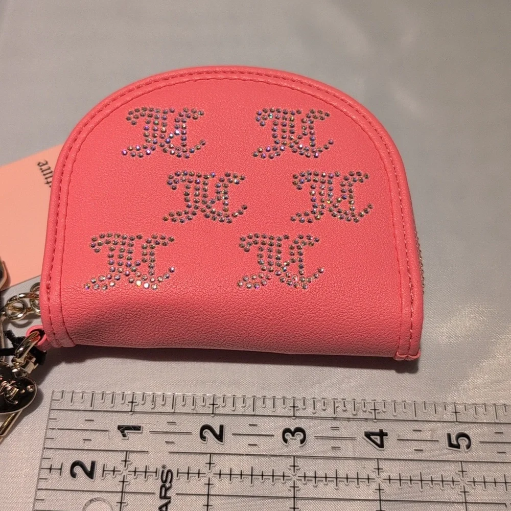 Juicy Couture Taking the Lead Half Moon Card Holder Pink Lemonade with Mirror